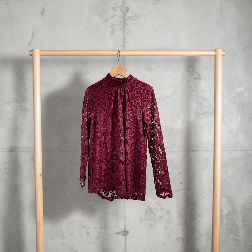 Cable & Gauge Burgundy Lace Blouse
